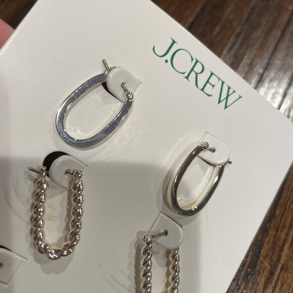 J.Crew Sculptural Silver Earrings Set of Three Brass Titanium Snap Hoops BO249 - Picture 2 of 7